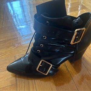 RAYE Black Ankle Boots with Gold Buckles